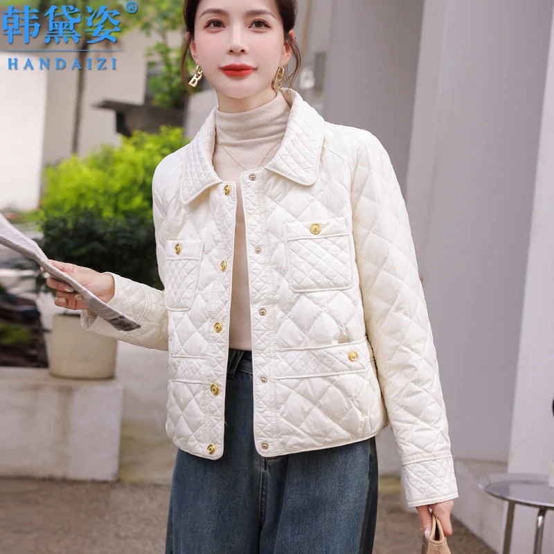 时尚小香风洋气羽绒服女短款2024年冬装新款单排扣白鸭绒显瘦外套