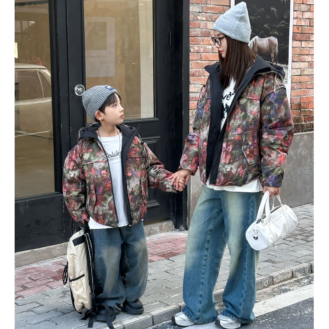 亲子款2024冬季棉袄新款中大童加厚洋气连帽冬装外套男女同款