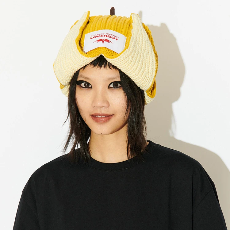 【香蕉冷帽】Charles Jeffrey Loverboy 黄色双檐护耳针织帽正品