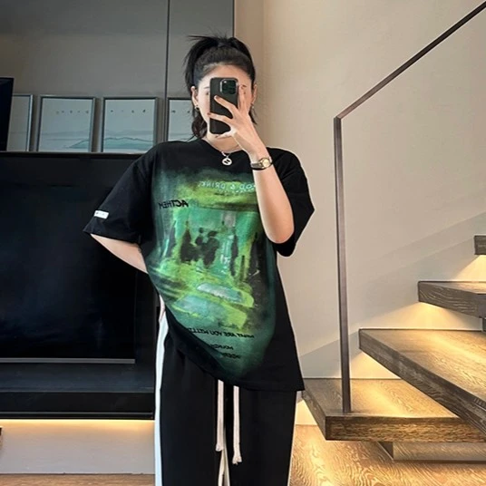（T恤）男女同穿百搭美式复古印花宽松oversize网红短袖T恤潮流青春