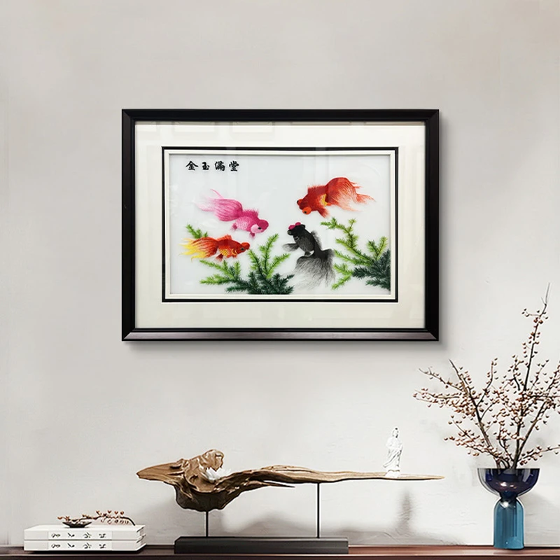 【苏绣坊】新中式玄关装饰画实物刺绣挂画入户正对门苏绣画
