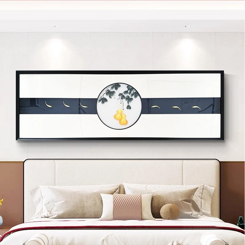 【苏绣坊】横版大幅床头装饰画新中式刺绣高端山水画卧室床头壁画茶