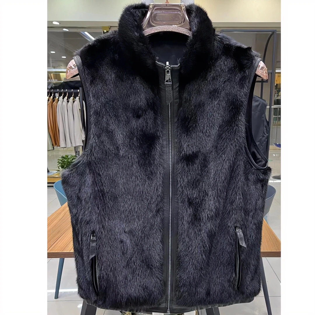 男士秋冬休闲水貂夹克两面穿男款皮毛一体时尚百搭潮流立领马甲