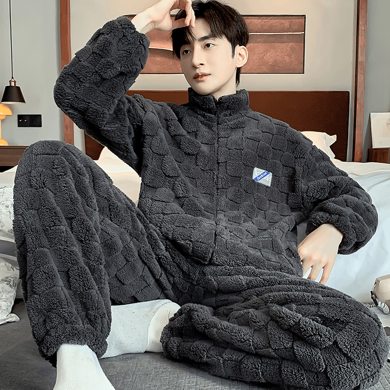 珊瑚绒睡衣男冬季加厚加绒秋冬款男士法兰绒家居服可外穿大码套装
