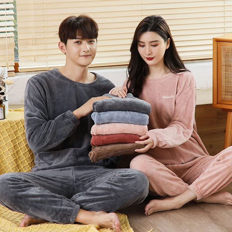 情侣款睡衣珊瑚绒男女冬季加厚保暖宽松可外穿暖暖衣套装居家服