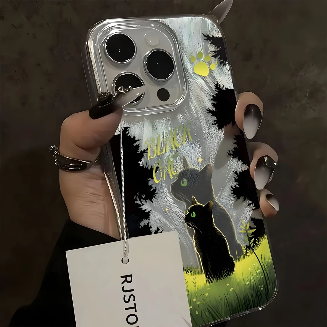 森林小猫适用于苹果华为小米OPPO小众荣耀VIVO一加羽纱支架手机壳