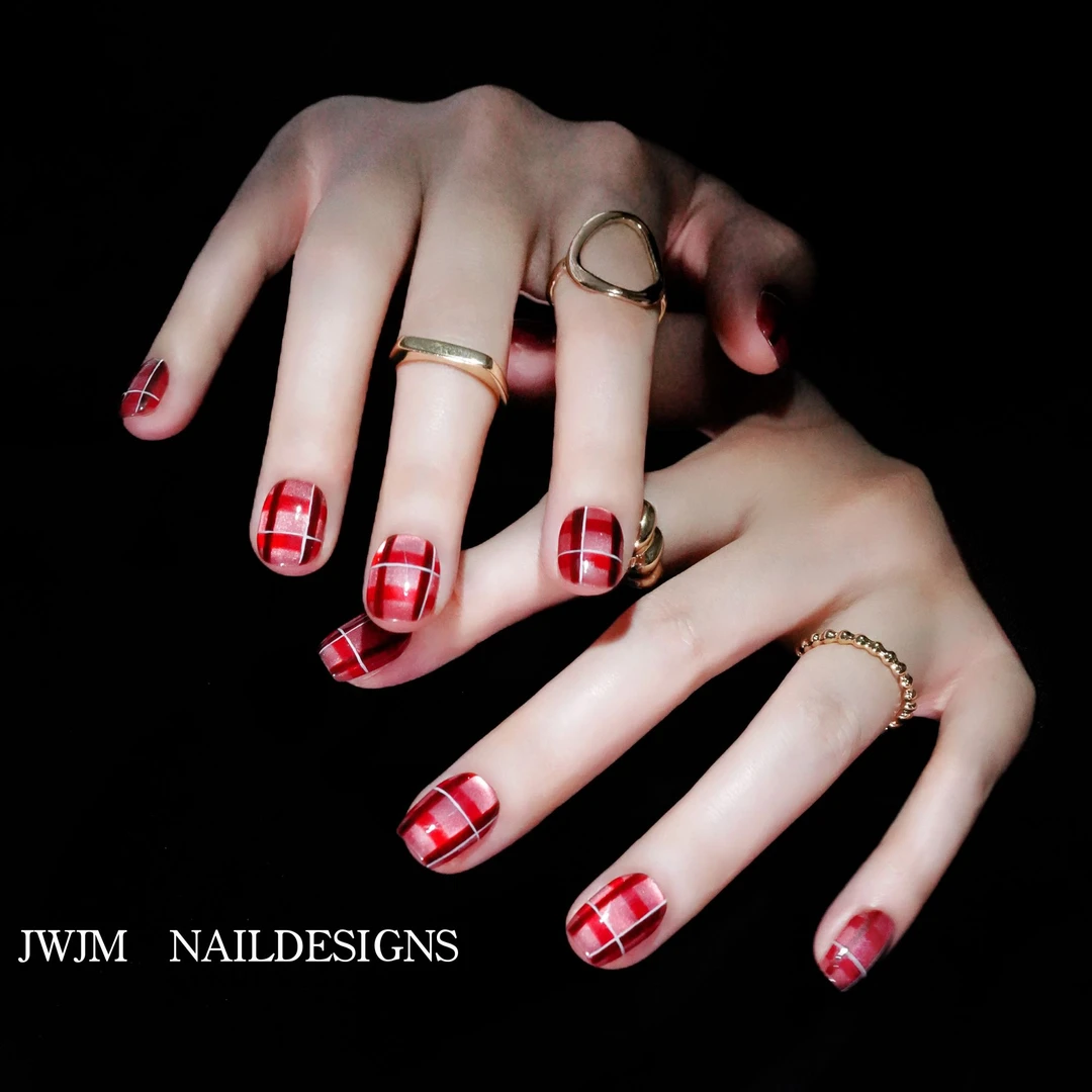 【Red321号 】JWJM设计手工穿戴甲猫眼格纹百搭时尚显手白10片冬款