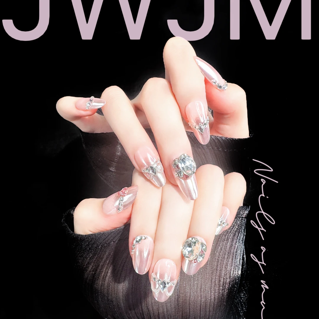 【孤品30号 】JWJM设计手工穿戴甲魔镜渐变钻链显手白10片秋冬款