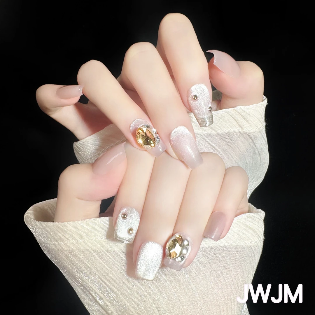 【孤品13号 】JWJM设计手工穿戴甲月光猫眼法式大钻显白10片夏款