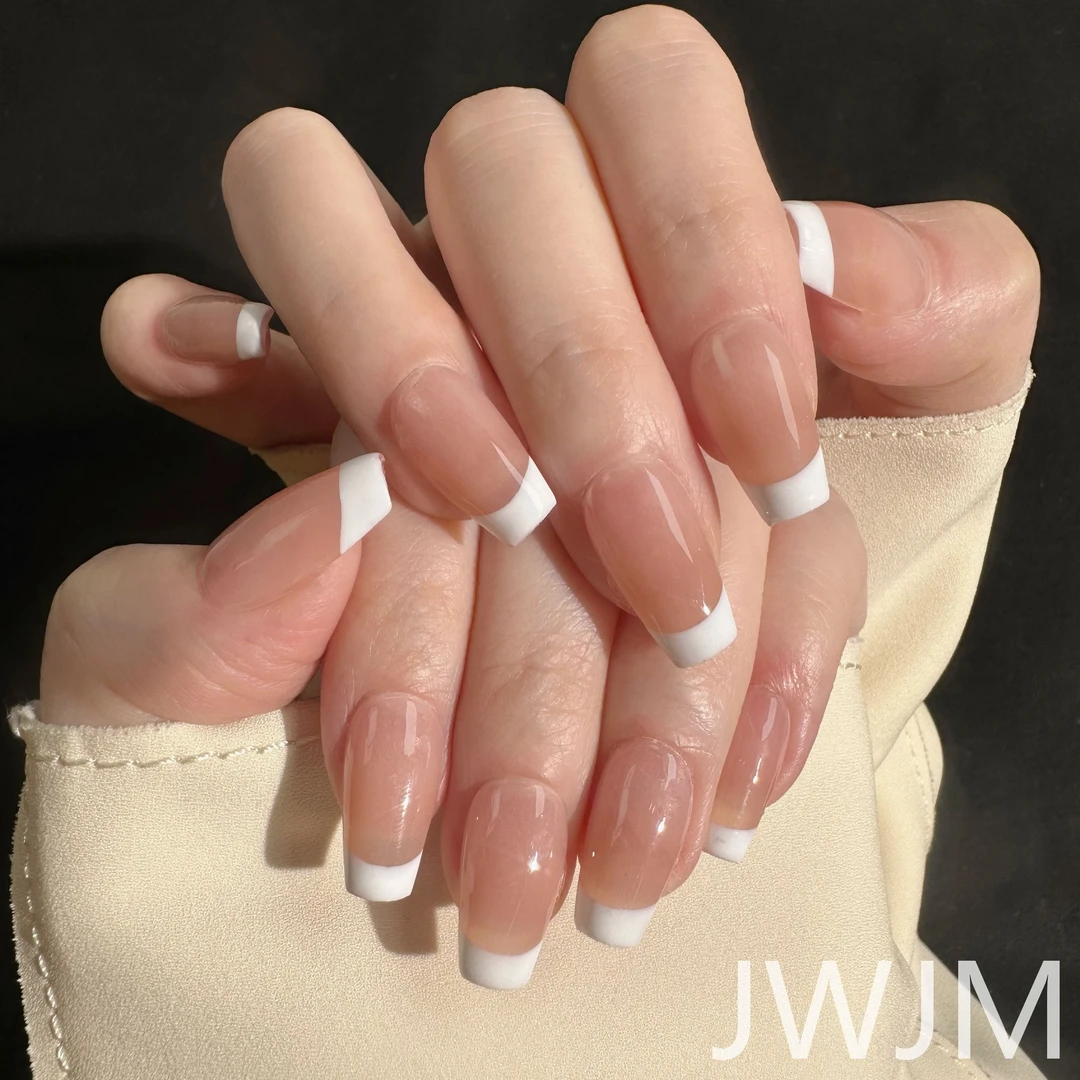 【法式裸茶】JWJM设计手工穿戴美甲短T气质仙女简约法式10片爆款