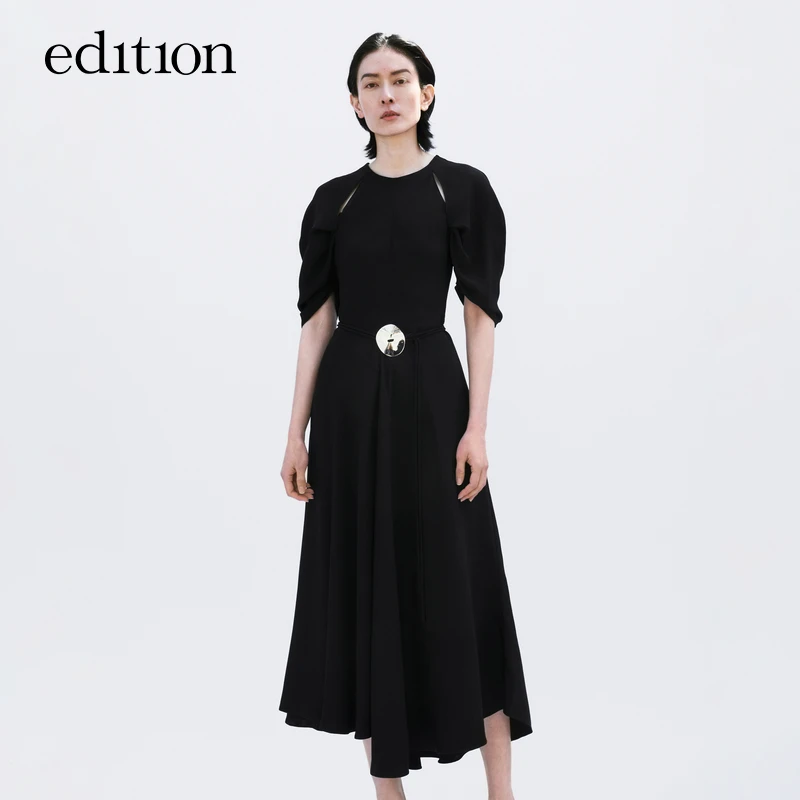 【P系列】edition重磅桑蚕丝连衣裙女款小众镂空小黑裙#EBB2DRS046