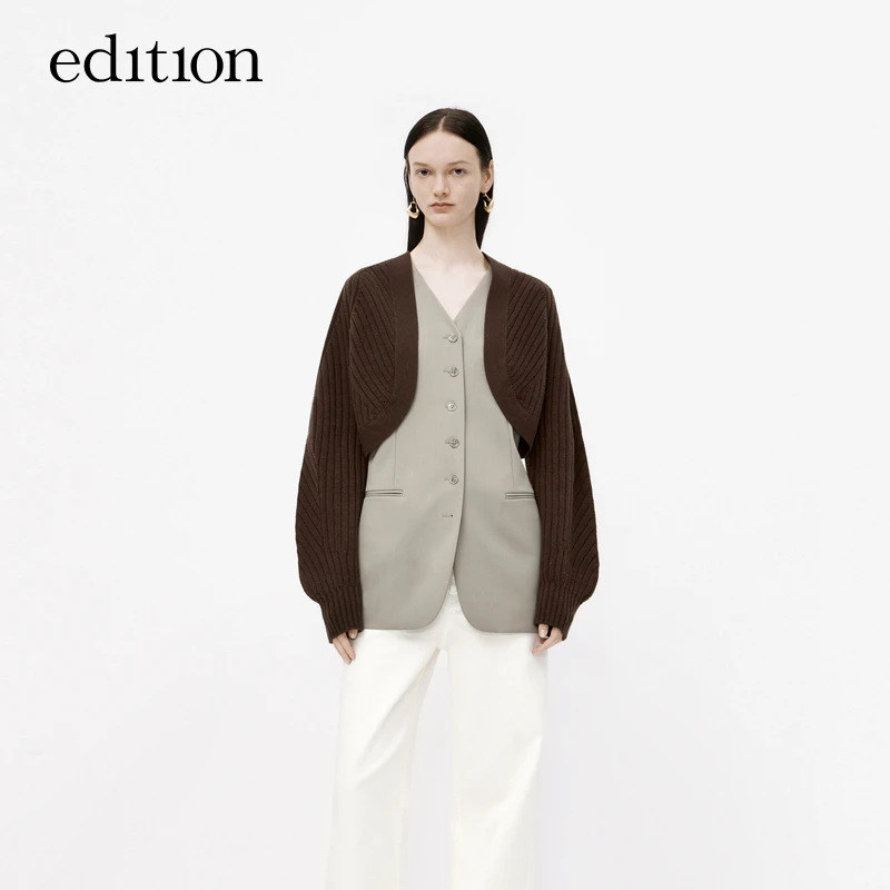 edition秋新款西装马甲女羊毛披肩外套两件套风感波粒#EBC3COTT01