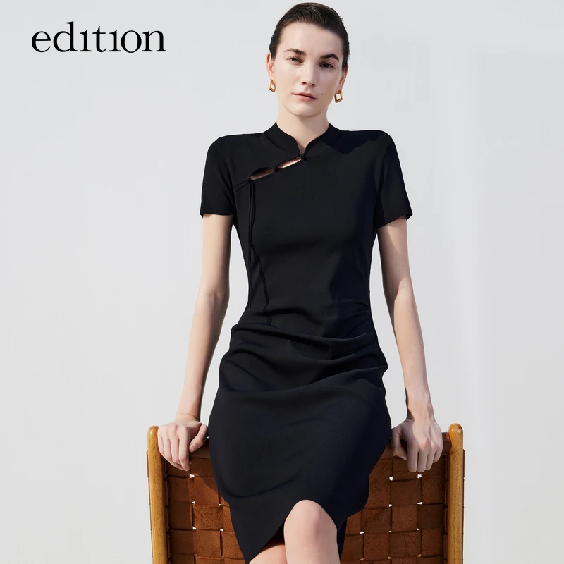 【商场同款】edition2023夏款新中式旗袍针织连衣裙女#EBD2DRST48