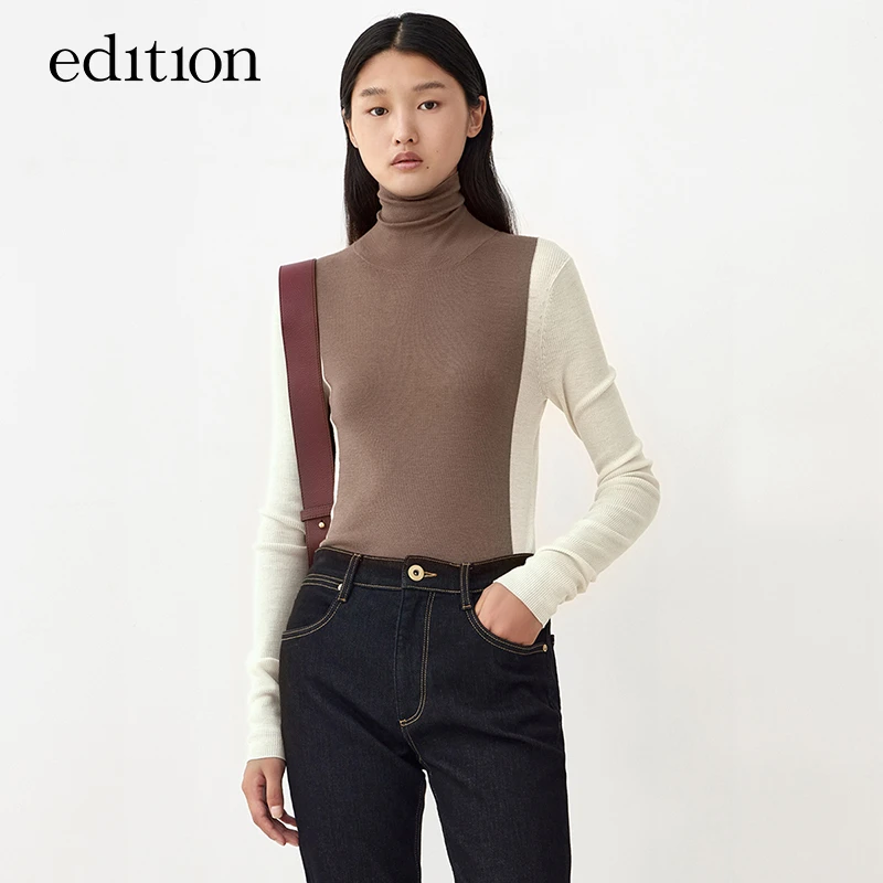edition高领打底衫冬百搭保暖修身针时尚织EBA4SWT025#EBB4SWTT28