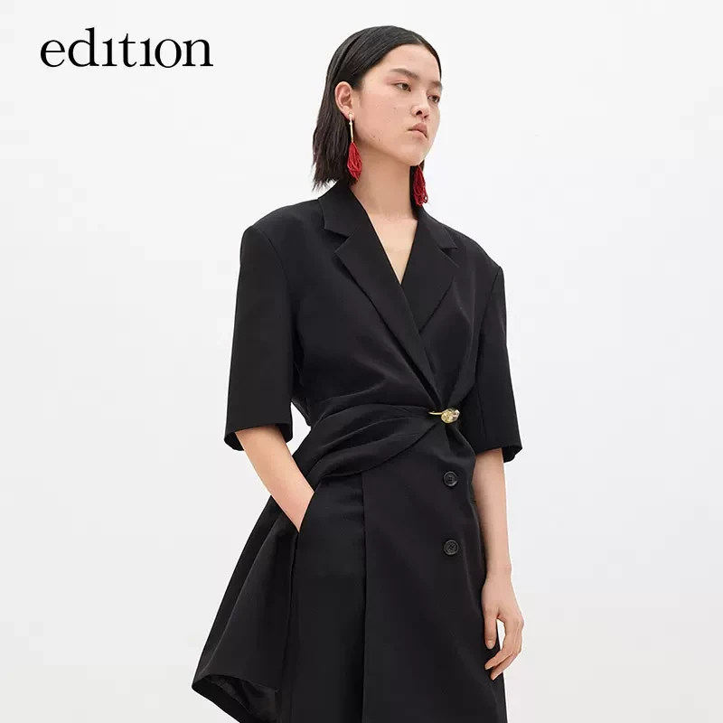 edition雅丹风设计感小众宽肩收腰女绅士西装连衣裙#EBA3DRS018