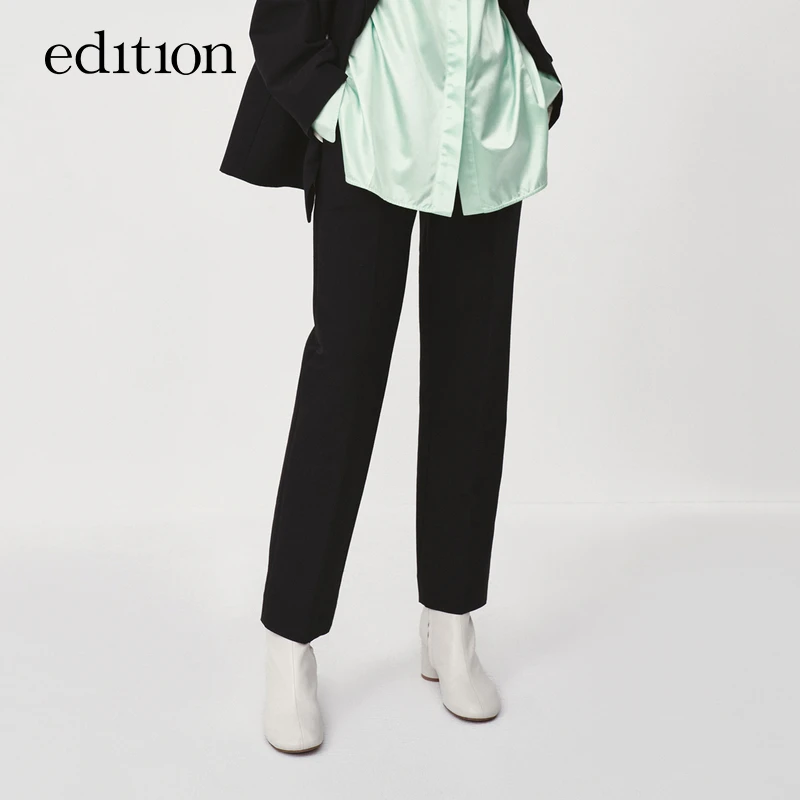 【商场同款】edition九分丝毛锥形裤女冬款黑色直筒裤#EBB4PAT029