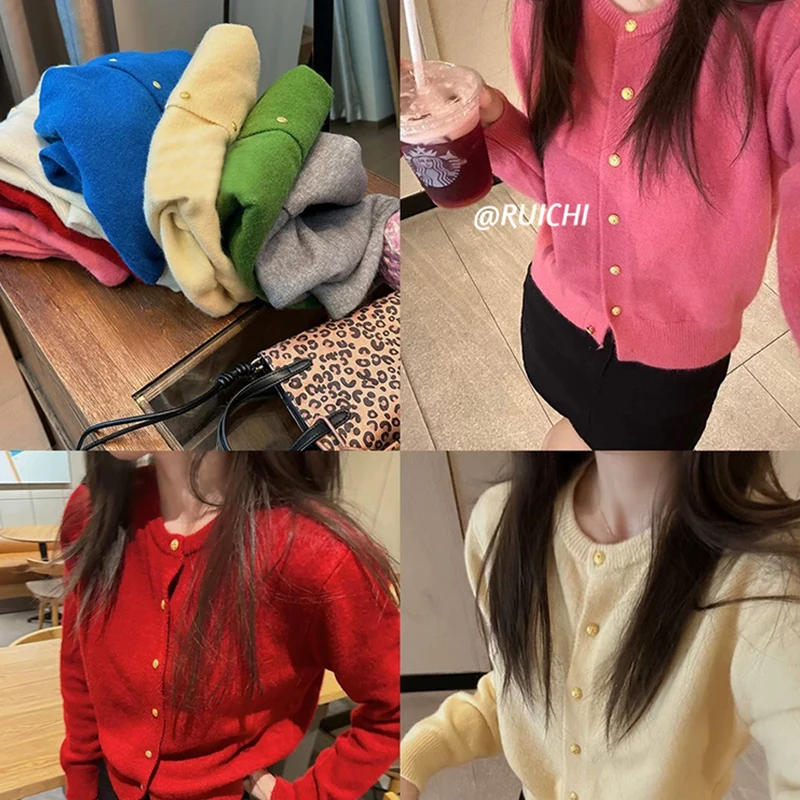 奶呼呼~树莓粉好甜2025早春新款韩系爆款针织开衫上衣女