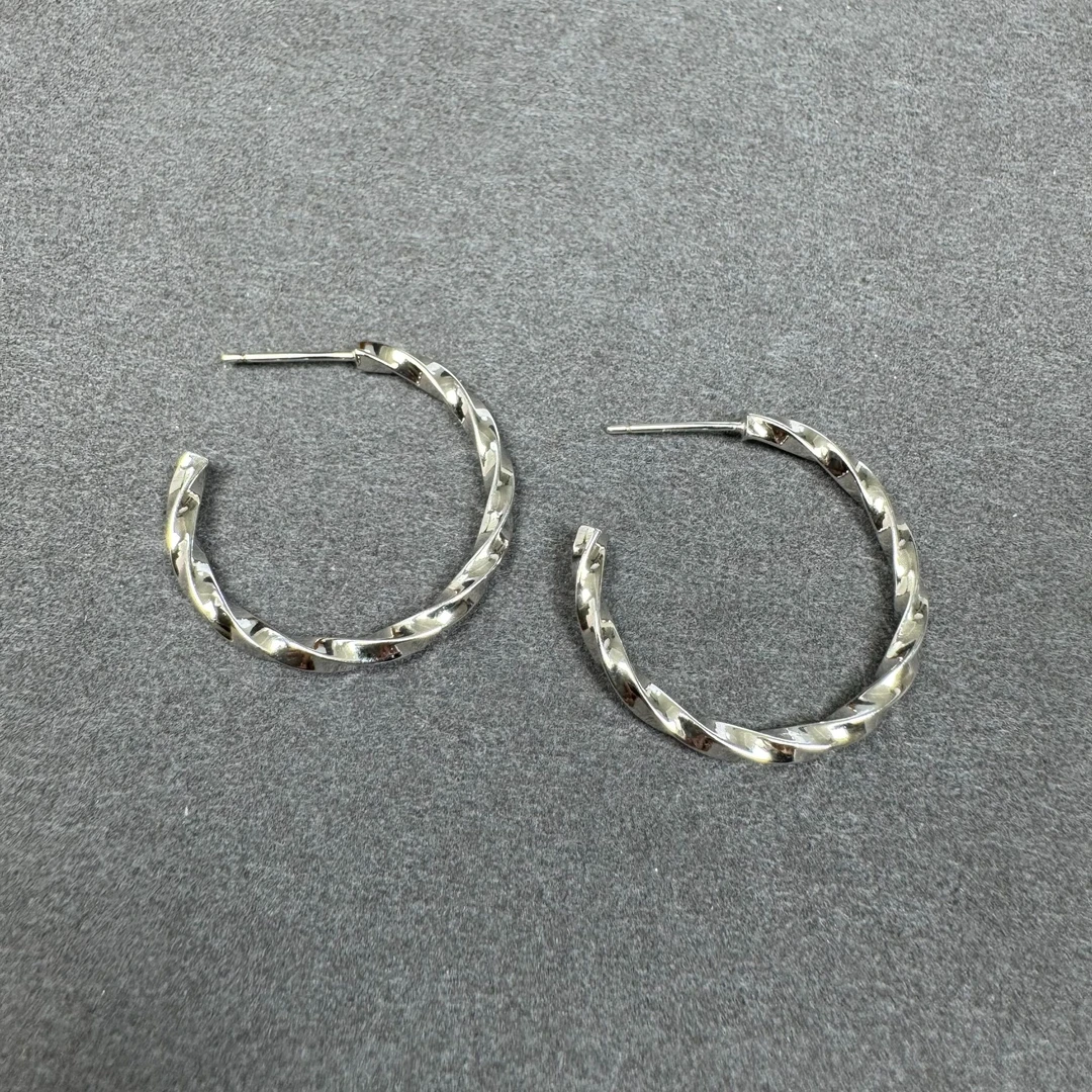 925银耳饰 232 s925银螺纹耳圈耳钉气质简约个性时尚失序混搭