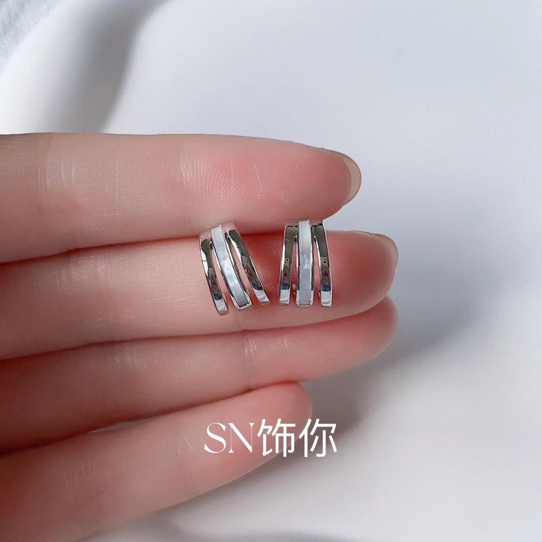 铜合金贝壳耳饰 SN078/贝壳拼接耳钉夏季高级感小众设计轻奢
