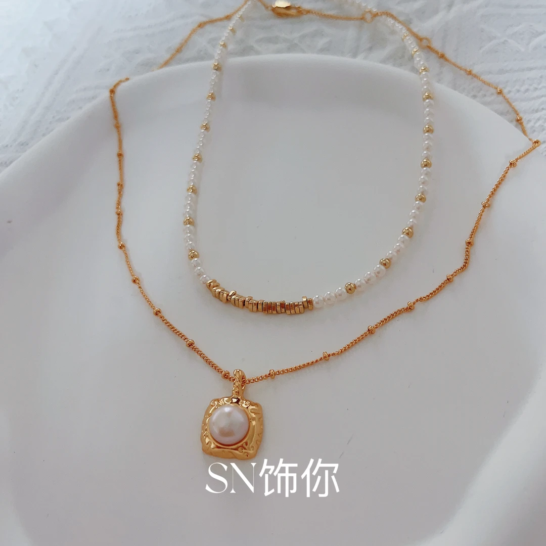 铜合金项链 SN011/方形吊坠项链法式复古小众设计百搭