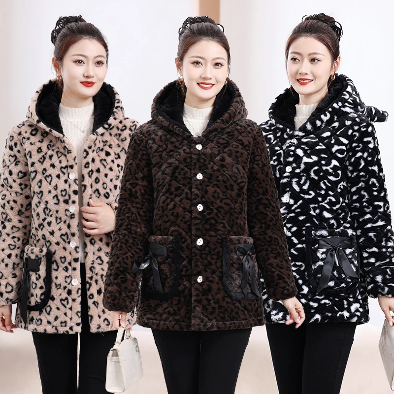 冬季新款仿貂绒加绒加厚保暖女士连帽棉服外套冬加绒短款舒适棉衣