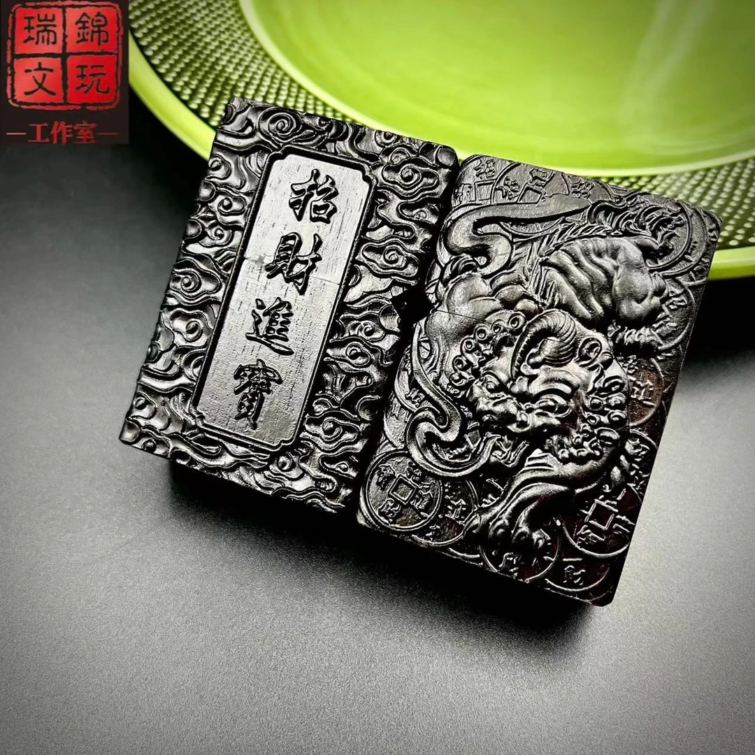 紫光檀雕刻煤油打火机貔貅白钢普通机芯纯手工时尚双面创意个性感