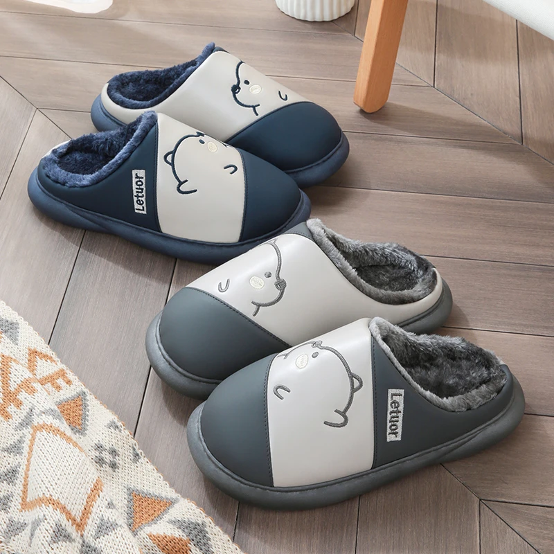 【买一送一粉丝宠粉】防水棉拖鞋家居情侣防滑厚底保暖秋冬季拖鞋男