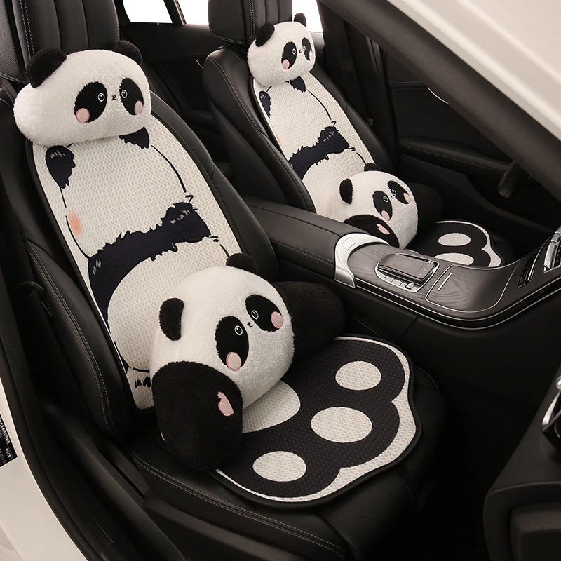 汽车坐垫夏季凉垫四季通用可爱卡通熊猫冰丝透气座垫车载单片座垫