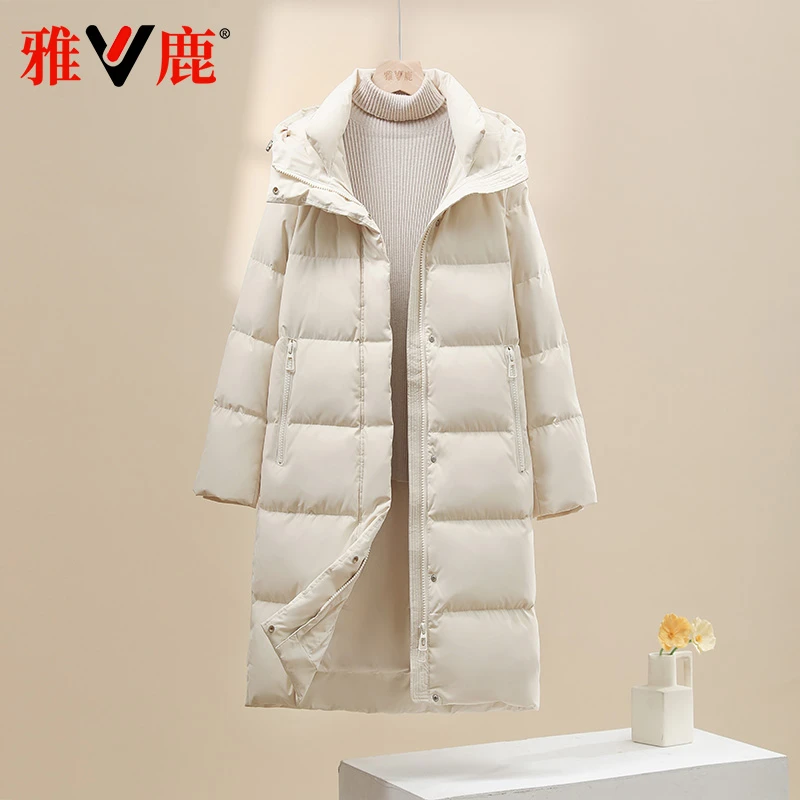 雅鹿2025新款羽绒服女中长款连帽冬季宽松中戏休闲时尚加厚外套潮
