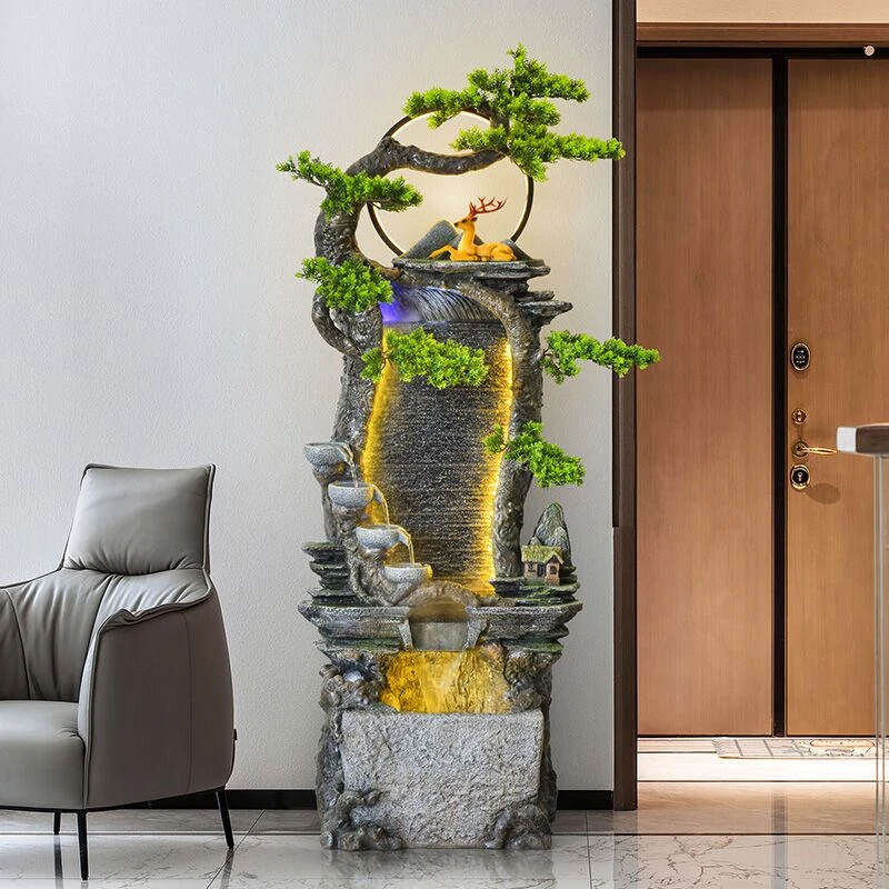 7098M家中假山流水喷泉玄关送礼生财风水轮流转流水摆件鱼池瀑布