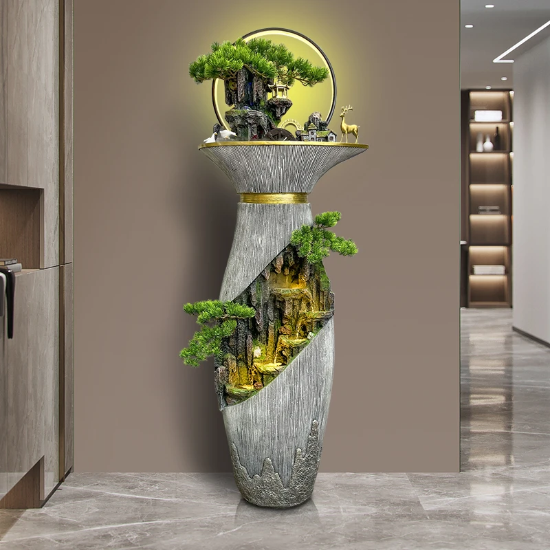 7192家中流水生财摆件循环水电视柜旁边落地水景假山风水轮流转