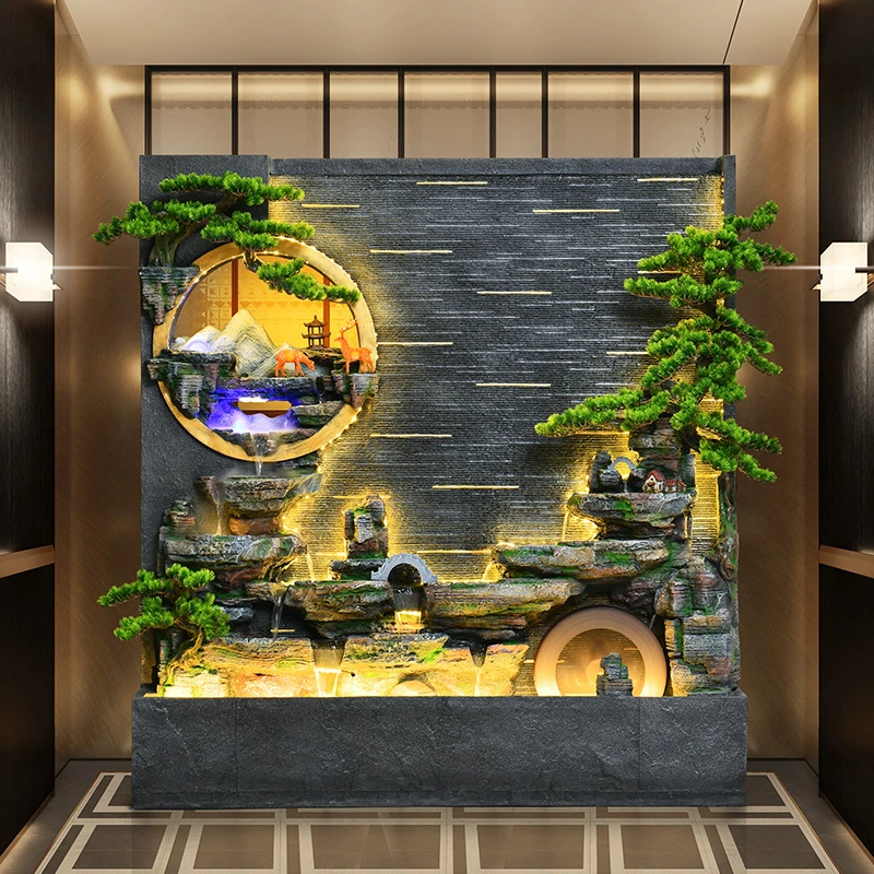 7158大型假山流水屏风落地摆件循环水景观水幕流水水幕墙流水屏风