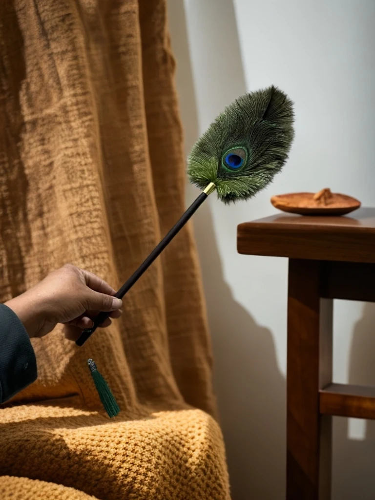 纯手工家用国风孔雀翎鸵鸟毛掸子装饰除尘扫灰防静电精品掸子