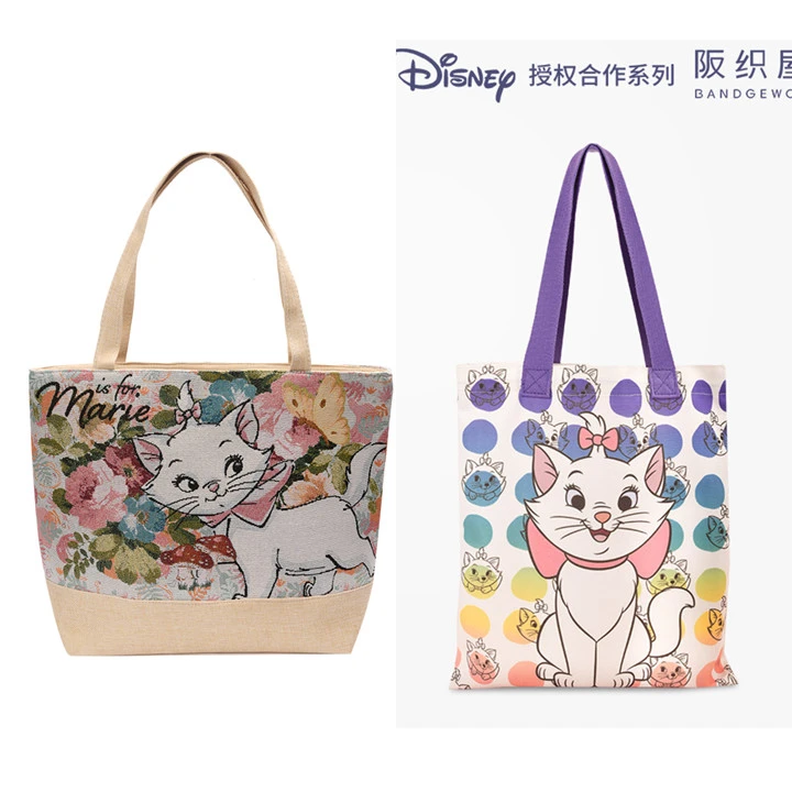 阪织屋玛丽猫联名款田园刺绣托特包帆布包休闲时尚大容量便携印花