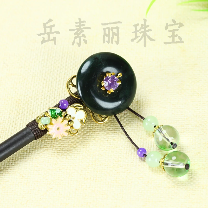 天然药王石平安扣发簪 簪子发一