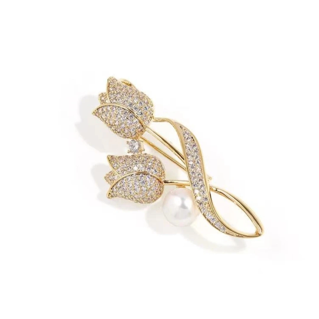 高货微镶郁金香轻奢精美小香风百搭大衣毛衣裙子晚礼服西服配饰