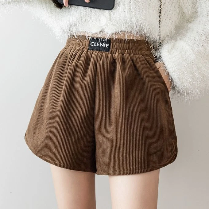 灯芯绒短裤女高腰2024新款秋冬显瘦大码阔腿外穿宽松a字休闲靴裤