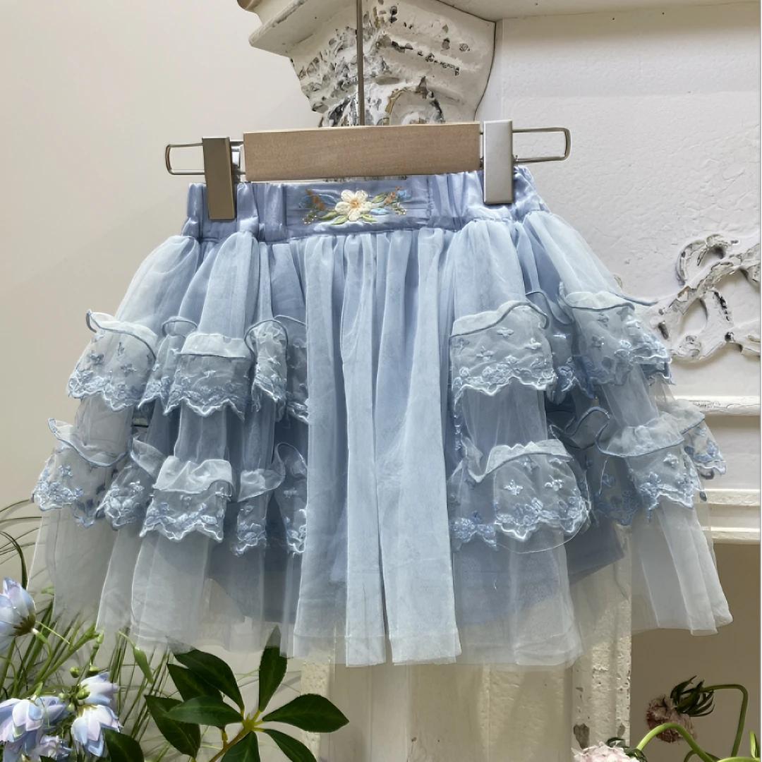 桔寄橘寄桔寄橘寄juji•橘寄海蓝玫瑰网纱半裙x8253