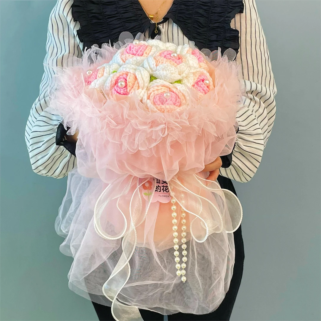 【浪漫仙女】纯手工玫瑰毛线花束小香风鲜花创意生日礼物送女友A34