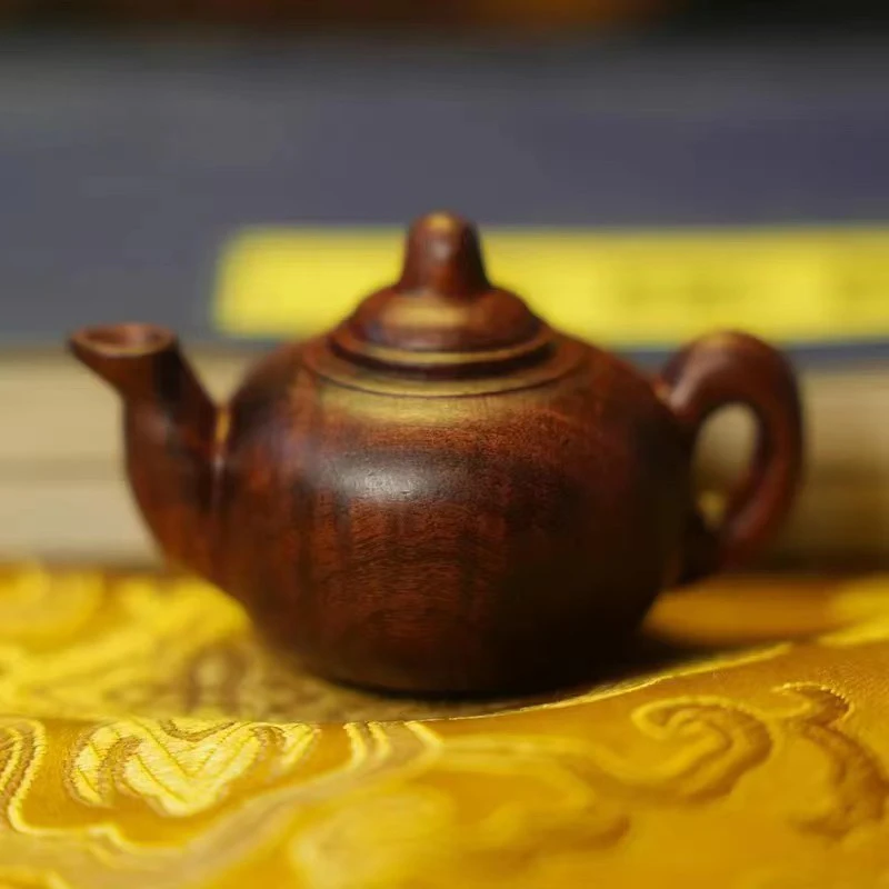 天然雷击枣木小号茶壶摆件手把件福禄居家摆件配饰老料纯手工雕刻
