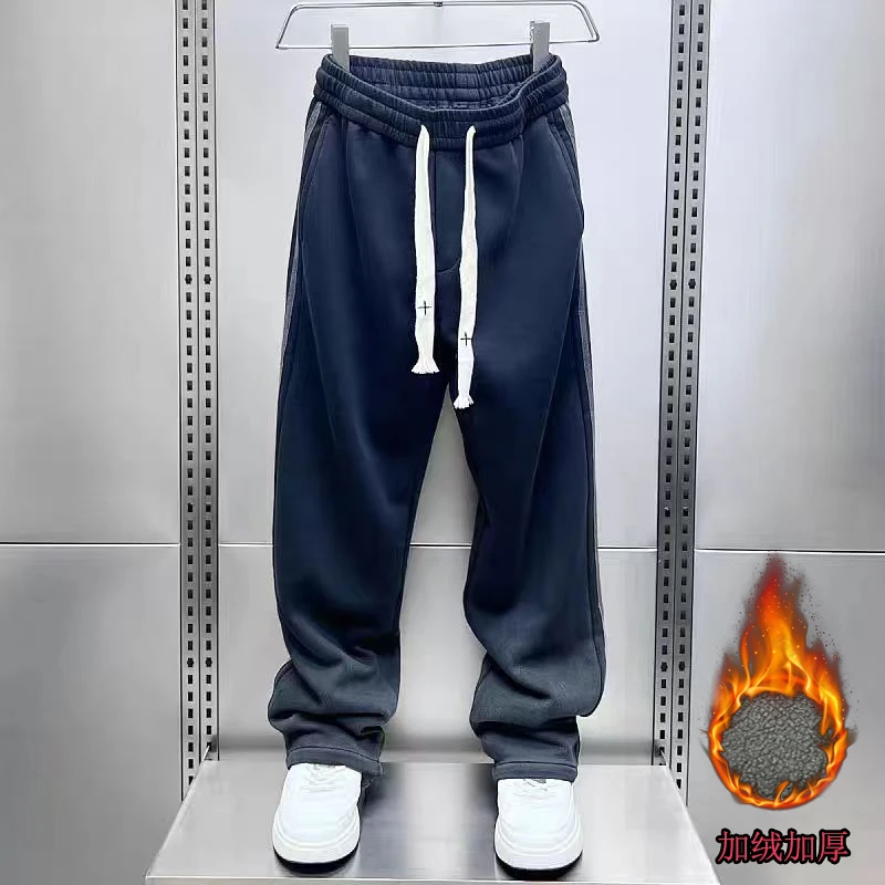 男士冬季时尚百搭休闲裤加厚保暖保暖潮流直筒卫裤宽松