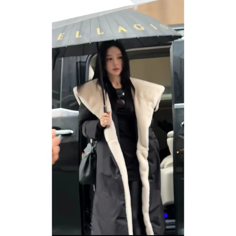 lele 秋冬新品 时尚大翻领长款棉服外套 24100339CWT