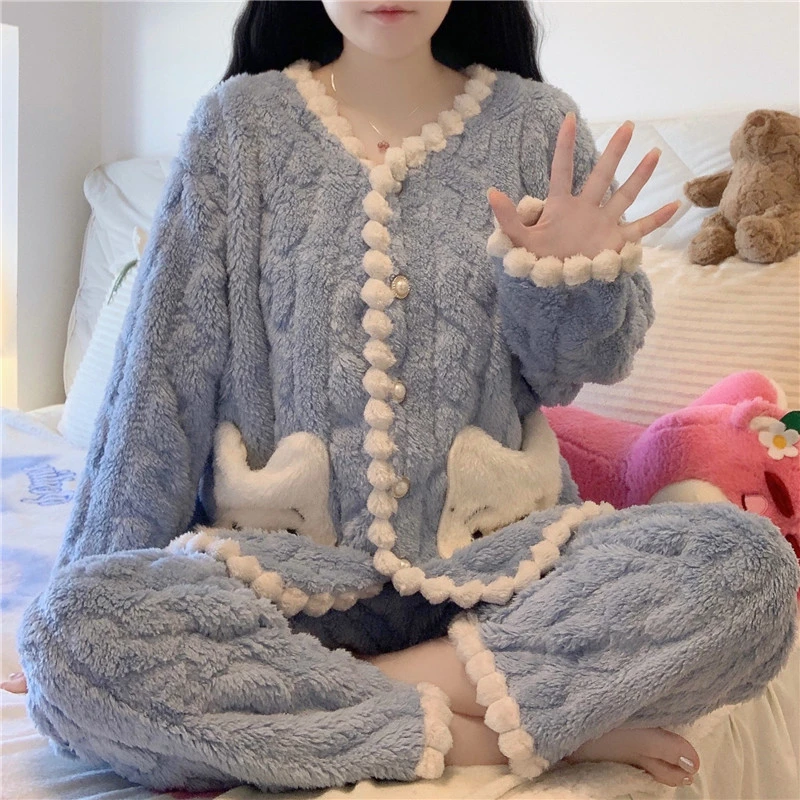 70斤145cm小个子小款XXS珊瑚绒睡衣女冬季长袖新款法兰绒加厚加绒
