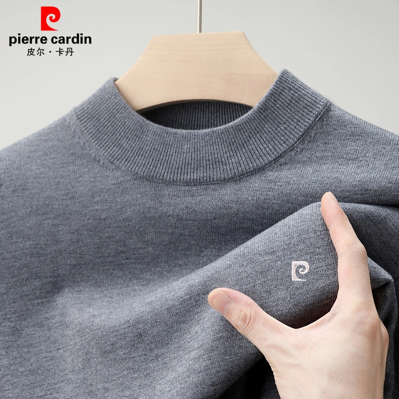 皮尔卡丹高档男士上衣服秋冬新款半高领打底衫中青年加厚纯色毛衣