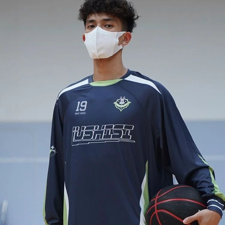 2024美式投篮服足球训练服骑行服运动t恤拼接复古赛车服[融合]