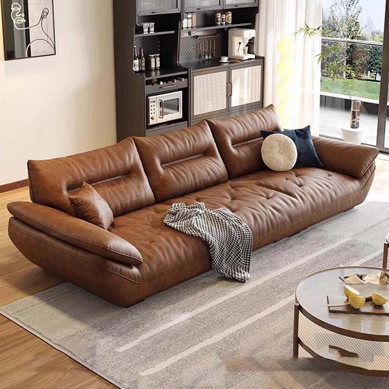 澳茗菲家用真牛皮皮艺沙发帆船现代简约客厅复古风油蜡直排皮沙发