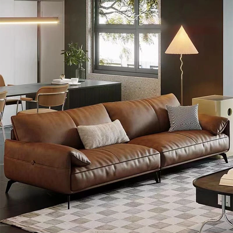 澳茗菲意式大象耳朵高脚皮沙发大小户型家用复古风头层牛皮沙发