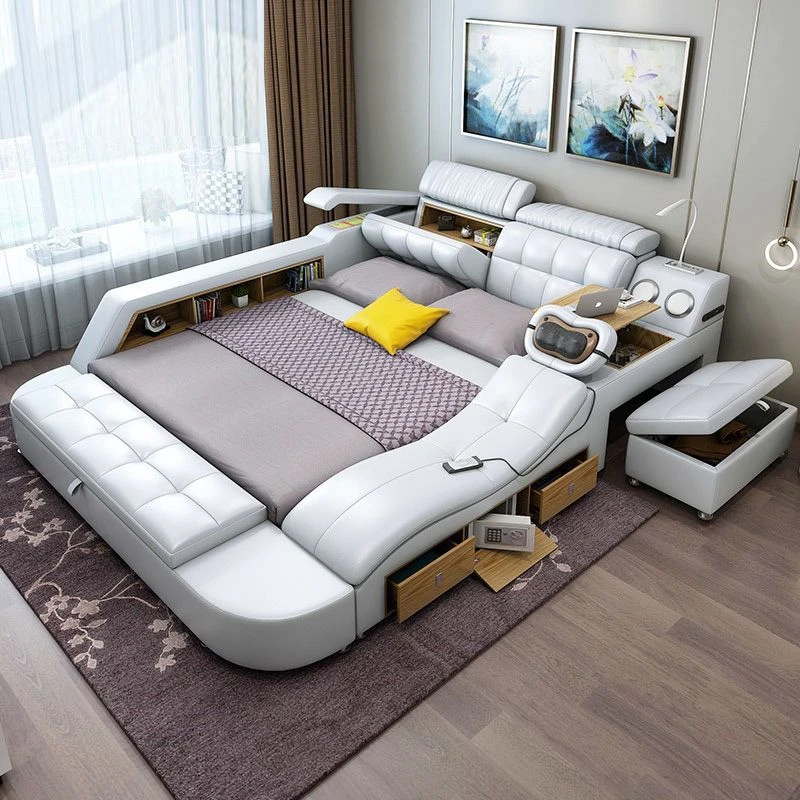 澳茗菲按摩榻榻米真皮床现代简约主卧双人皮艺床舒适家用储物婚床