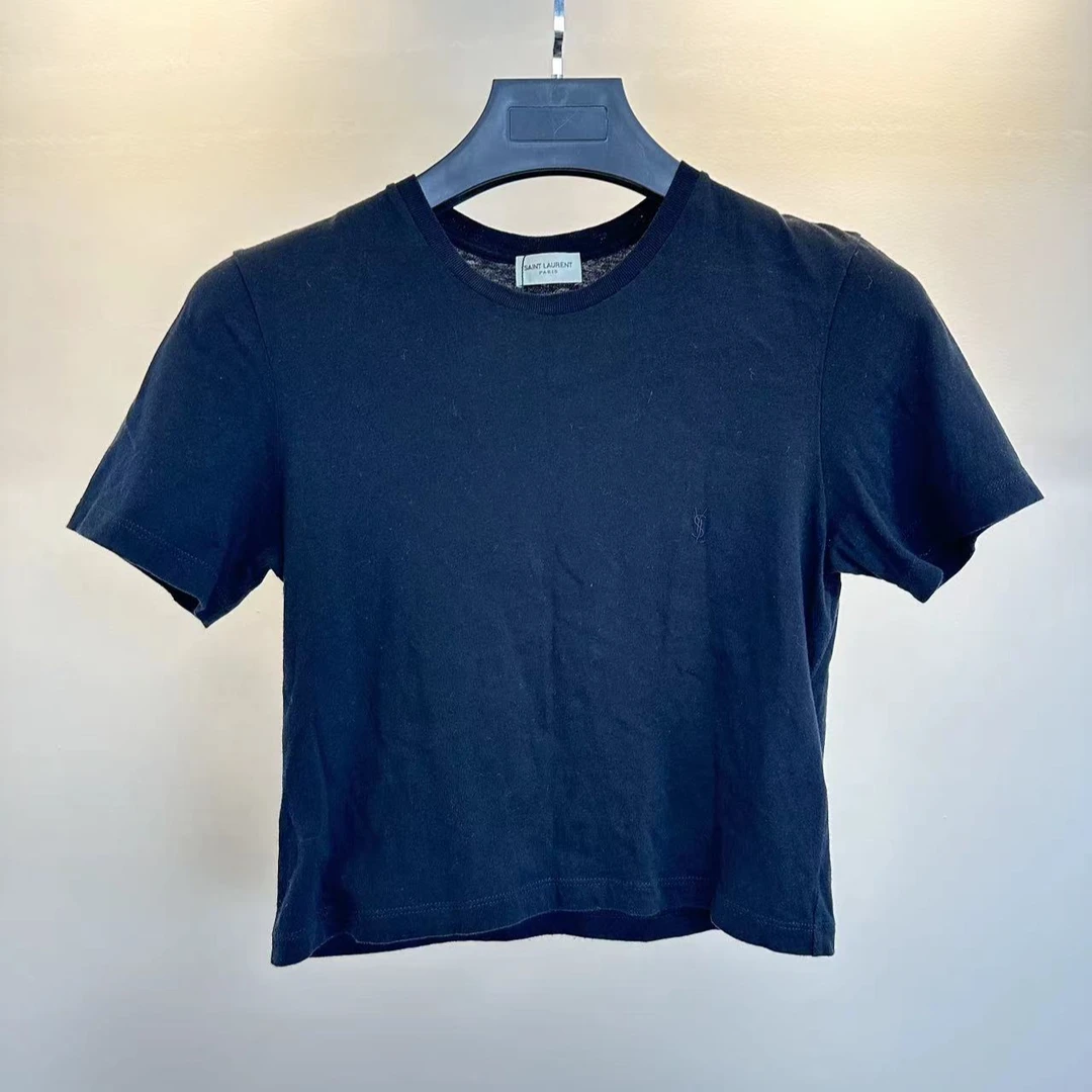 YSL/圣罗兰 黑色 胸前刺绣字母短袖T恤 S码闲置未使用