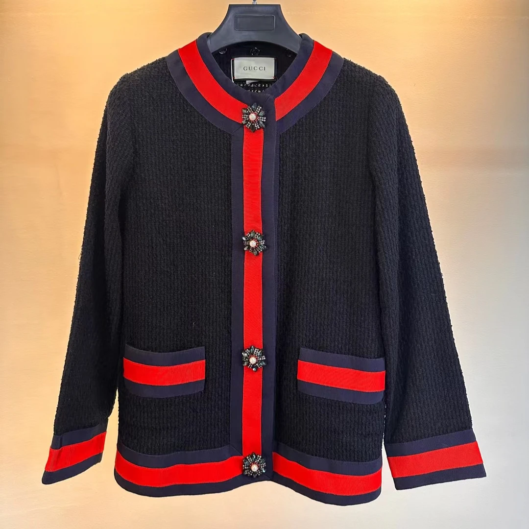 GUCCI/古驰 黑色 拼接装饰小香风面料外套 38码 成色很好